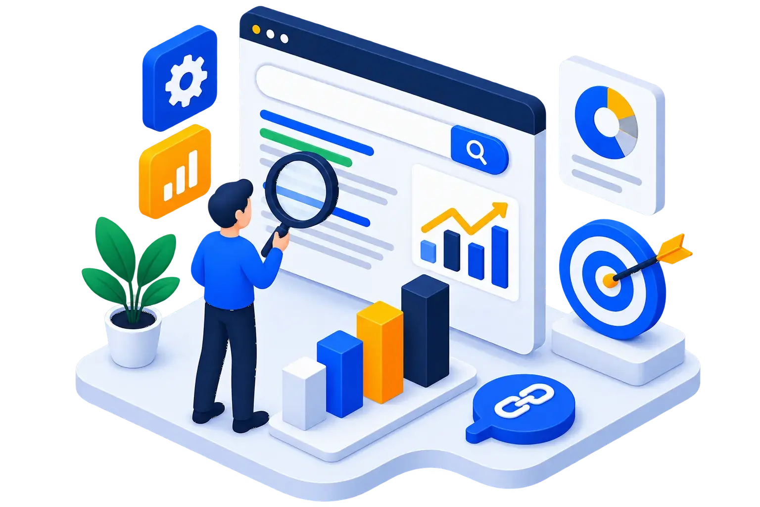 SEO analytics dashboard with search rankings and traffic