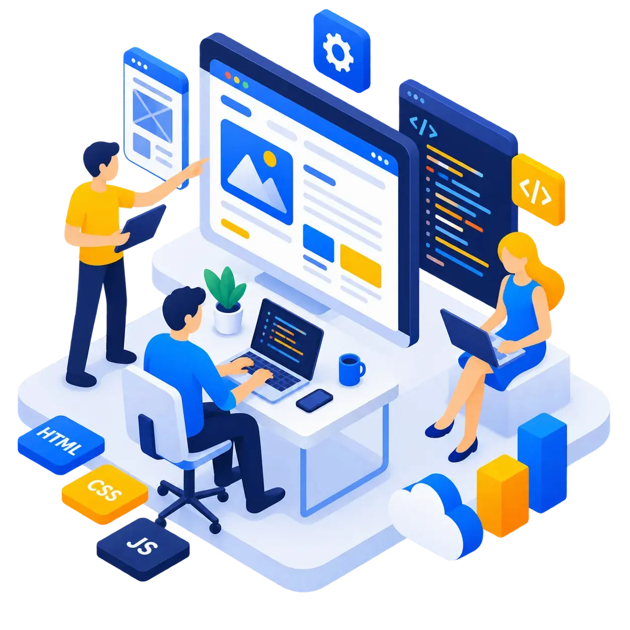 Team designing a website across desktop and mobile